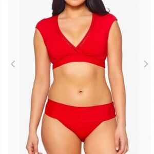 NEW Bleu Rod Beattie Behind The Seams Red Crop Top Bikini Set Swimsuit